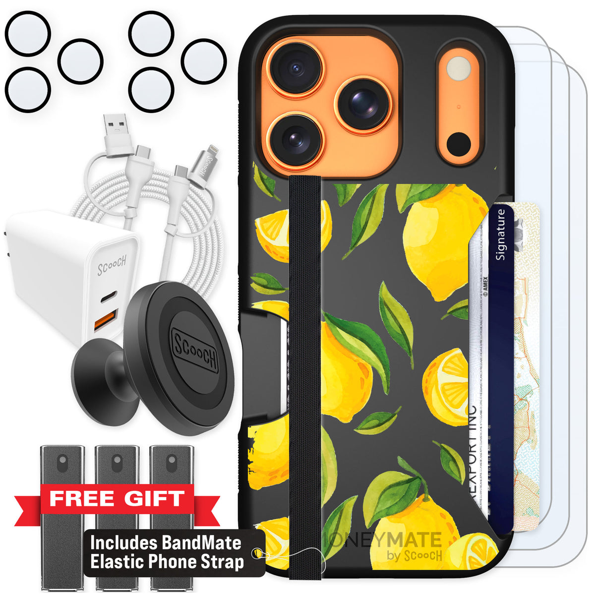 Scooch Moneymate Amalfi Lemons for iPhone 17 Pro — Ultimate Bundle