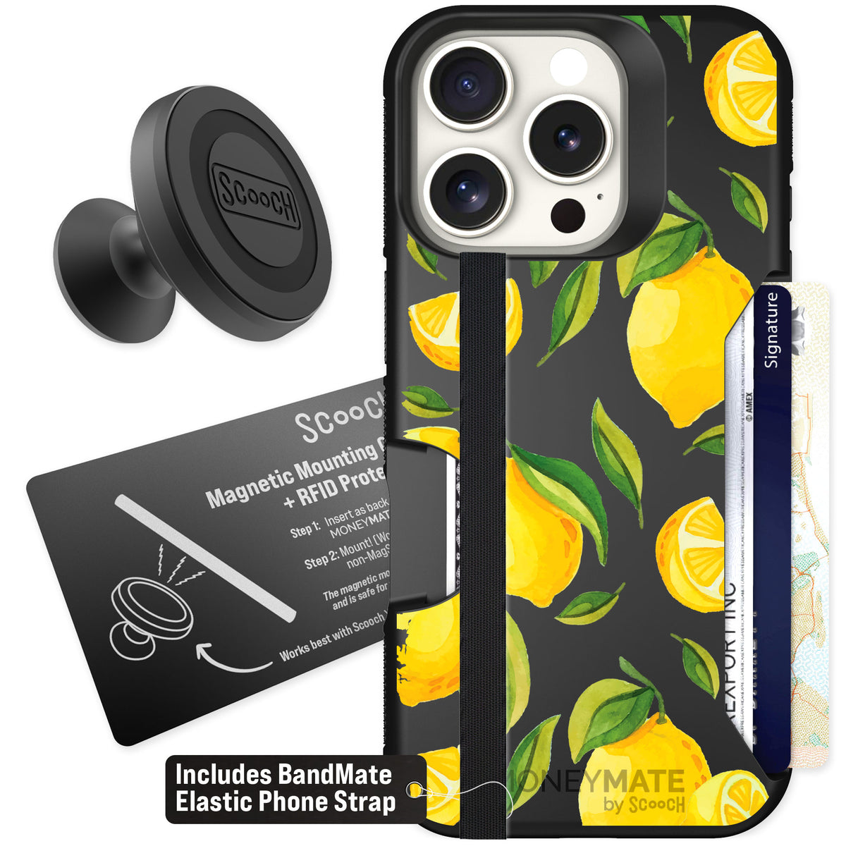 Scooch Moneymate Amalfi Lemons for iPhone 16 Pro — Starter Bundle
