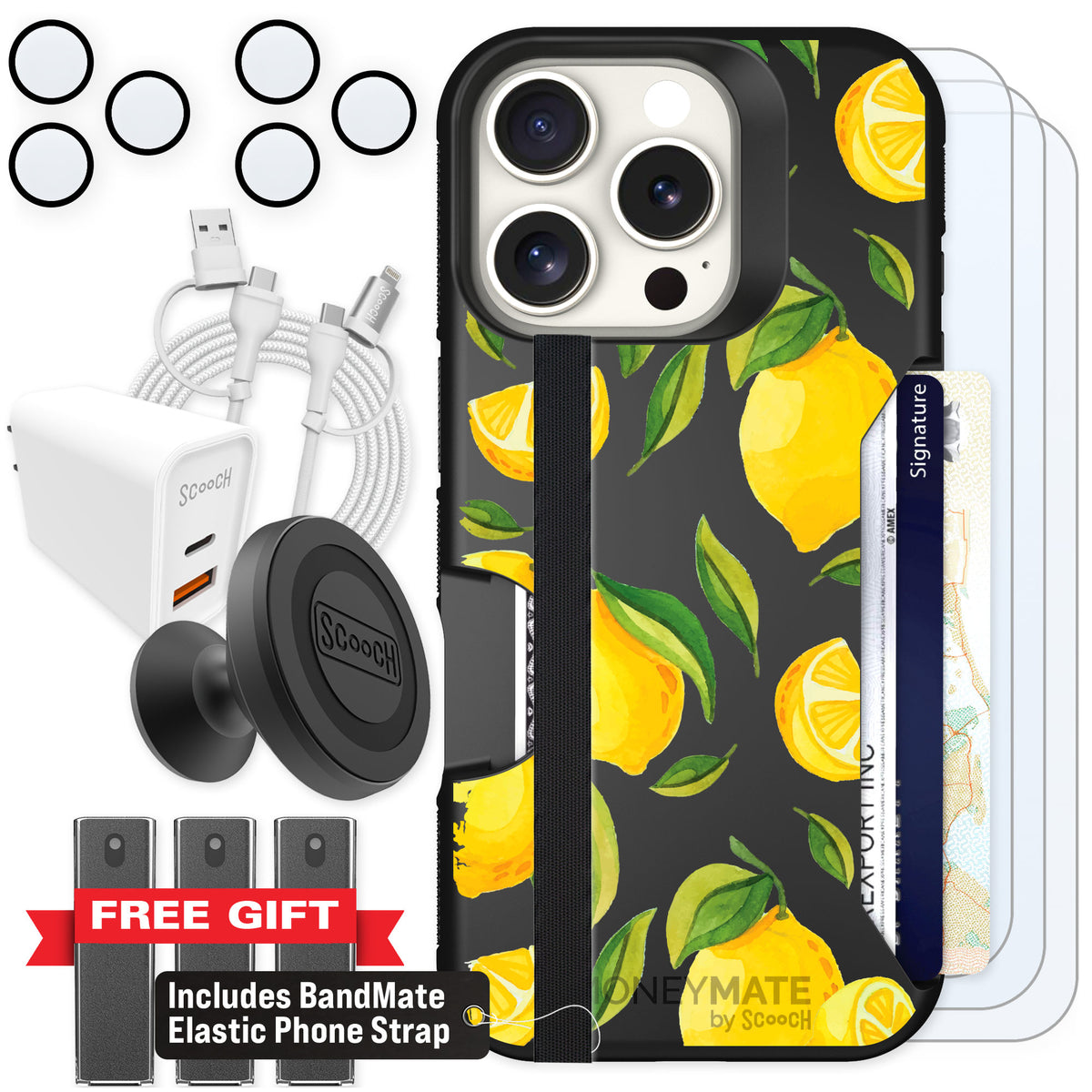 Scooch Moneymate Amalfi Lemons for iPhone 16 Pro — Ultimate Bundle
