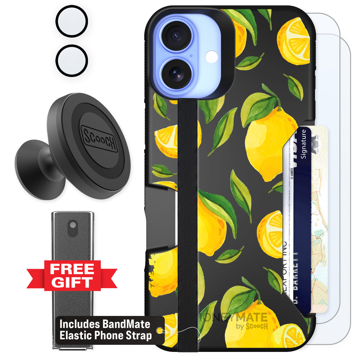Scooch Moneymate Amalfi Lemons for iPhone 16 Plus — Defender Bundle