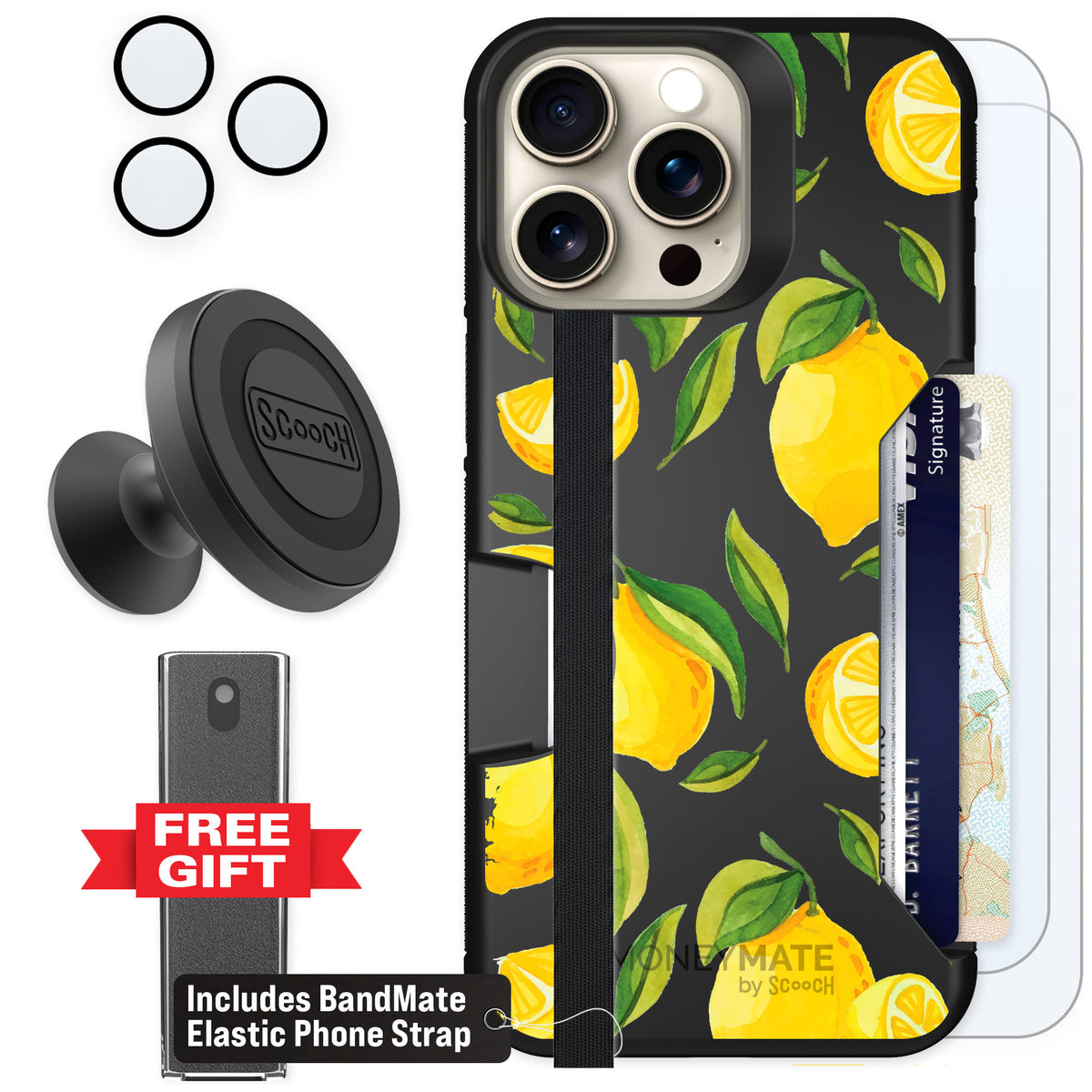 Scooch Moneymate Amalfi Lemons for iPhone 15 Pro Max — Defender Bundle