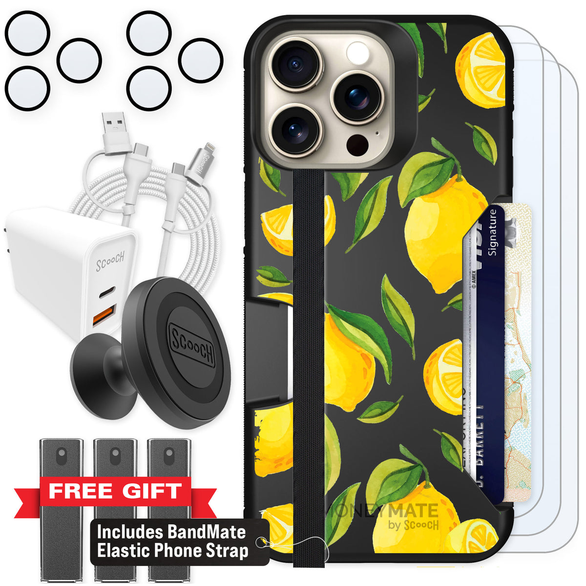 Scooch Moneymate Amalfi Lemons for iPhone 15 Pro Max — Ultimate Bundle