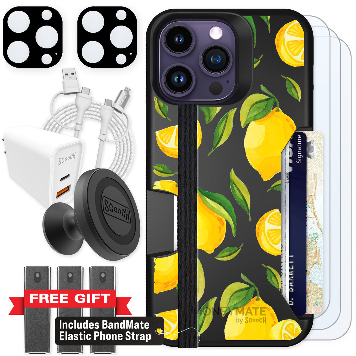 Scooch Moneymate Amalfi Lemons for iPhone 14 Pro Max — Ultimate Bundle