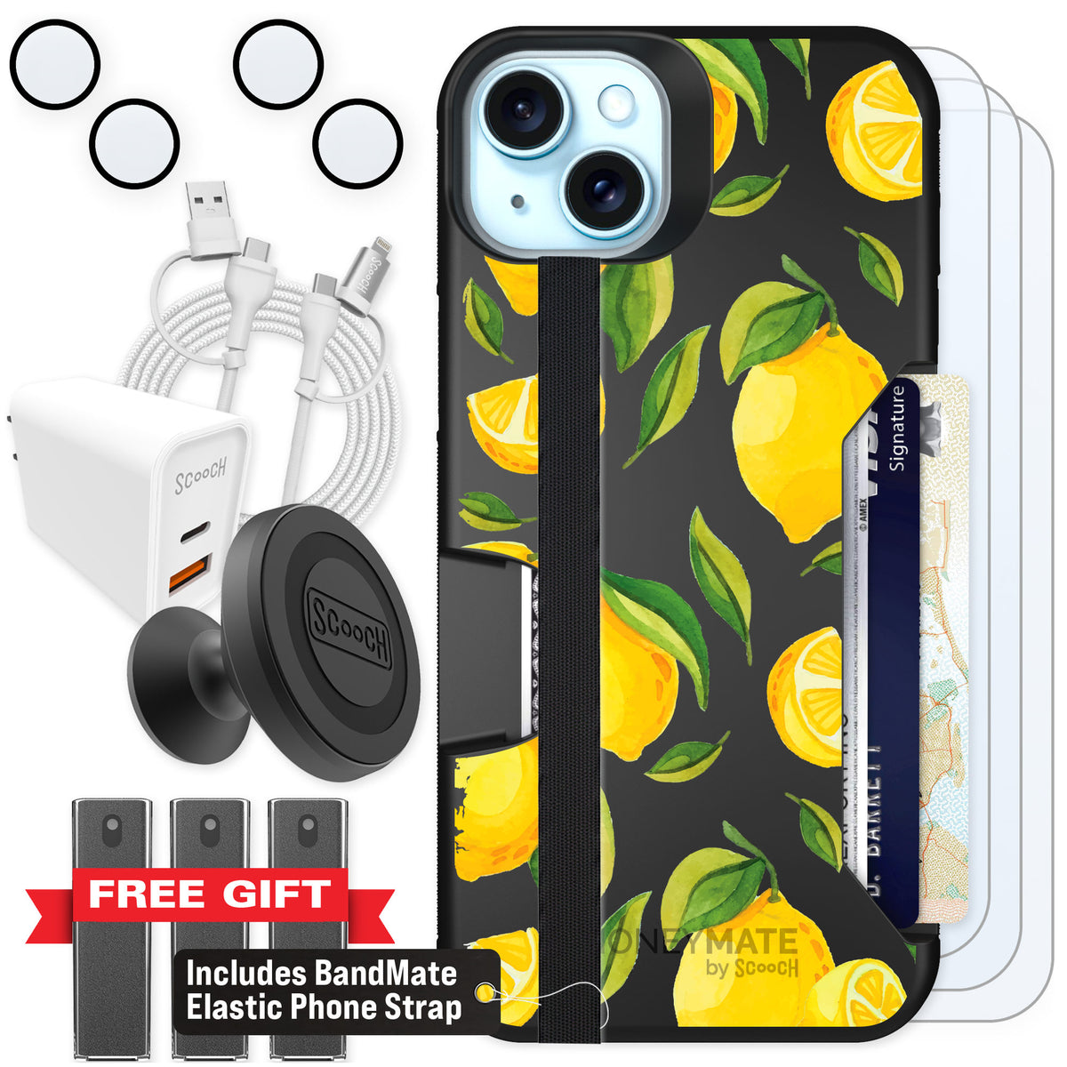 Scooch Moneymate Amalfi Lemons for iPhone 14 Plus — Ultimate Bundle