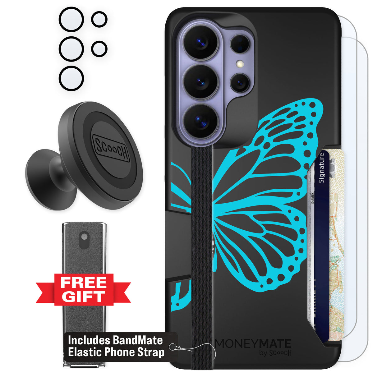 Scooch Moneymate Azure Butterfly for Galaxy S26 Ultra — Defender Bundle