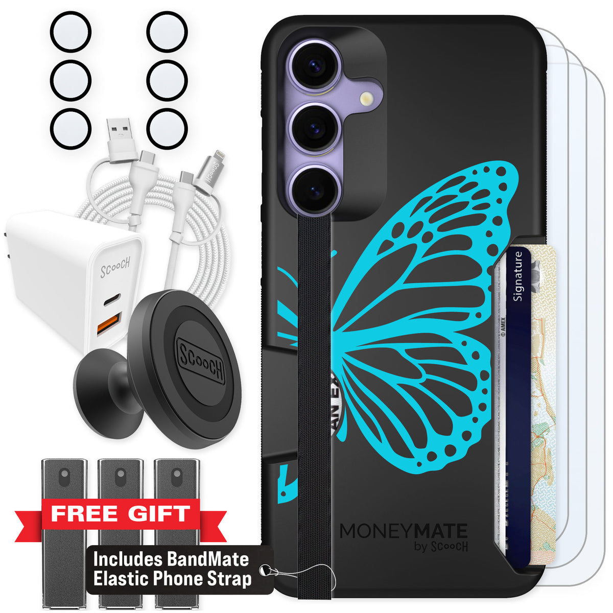 Scooch Moneymate Azure Butterfly for Galaxy S25+ — Ultimate Bundle