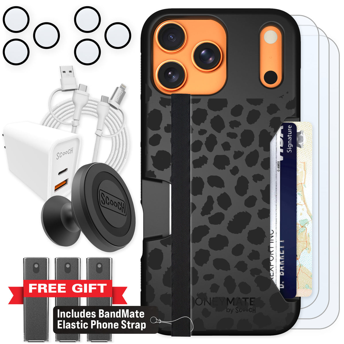 Scooch Moneymate Black Leopard for iPhone 17 Pro Max — Ultimate Bundle