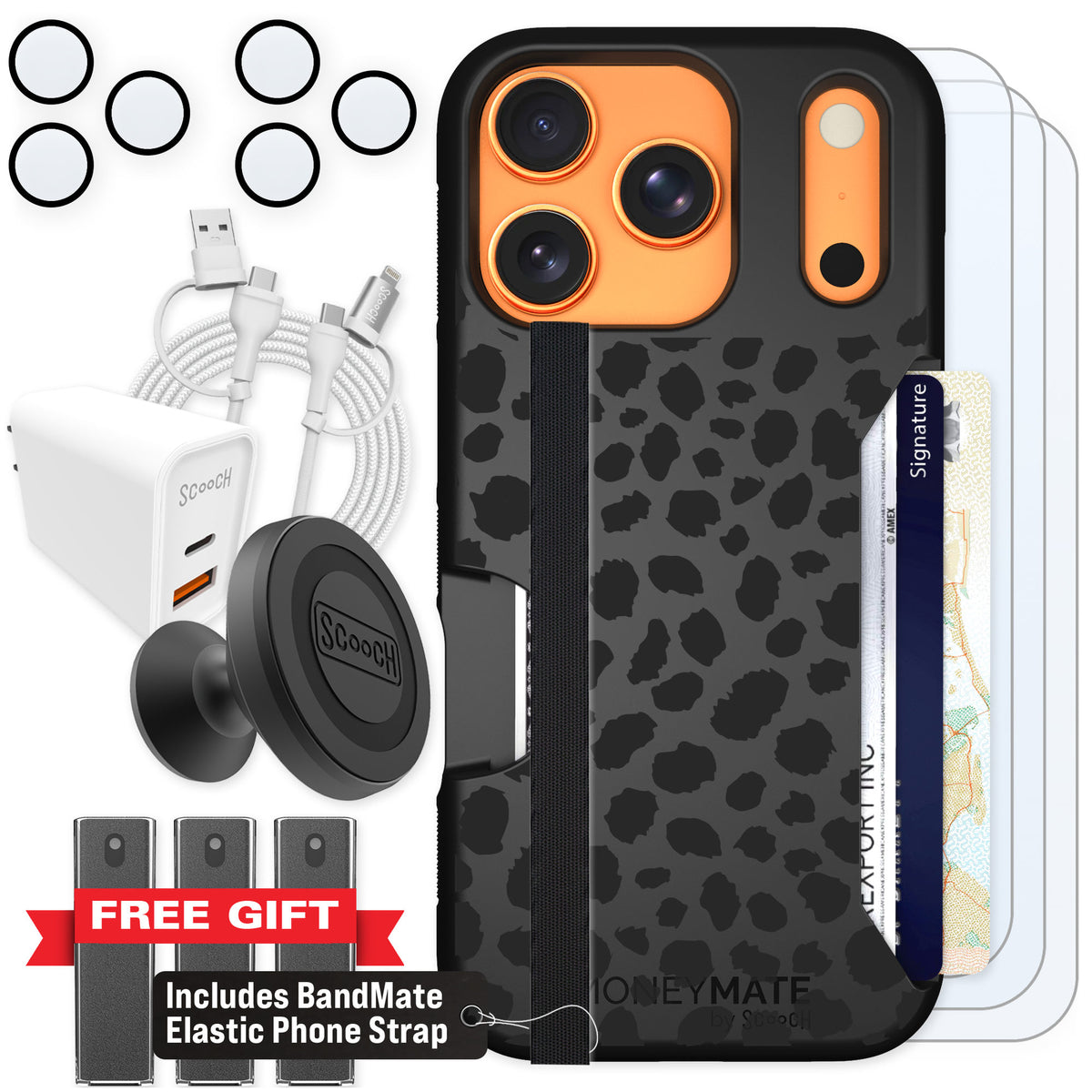 Scooch Moneymate Black Leopard for iPhone 17 Pro — Ultimate Bundle