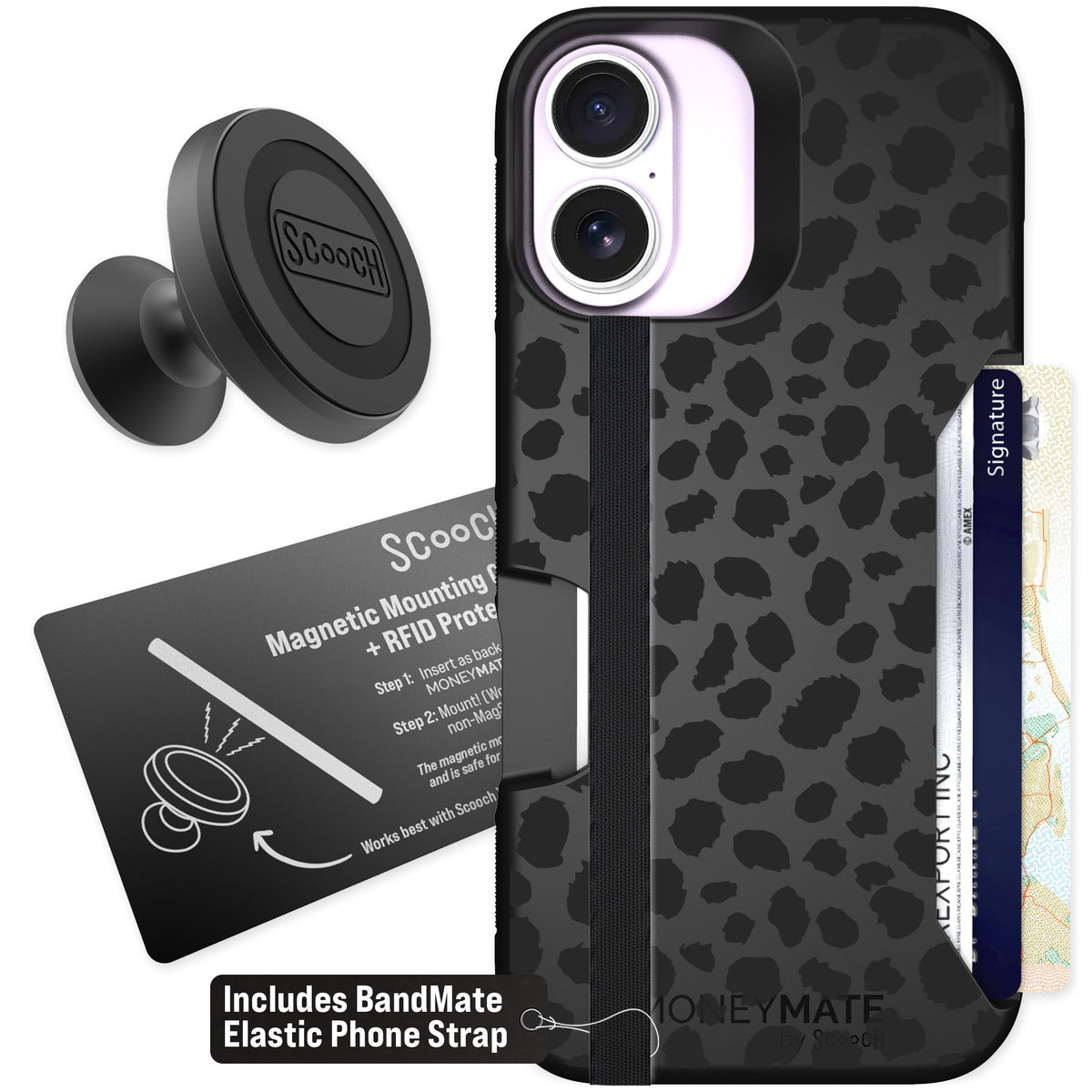 Scooch Moneymate Black Leopard for iPhone 17 — Starter Bundle