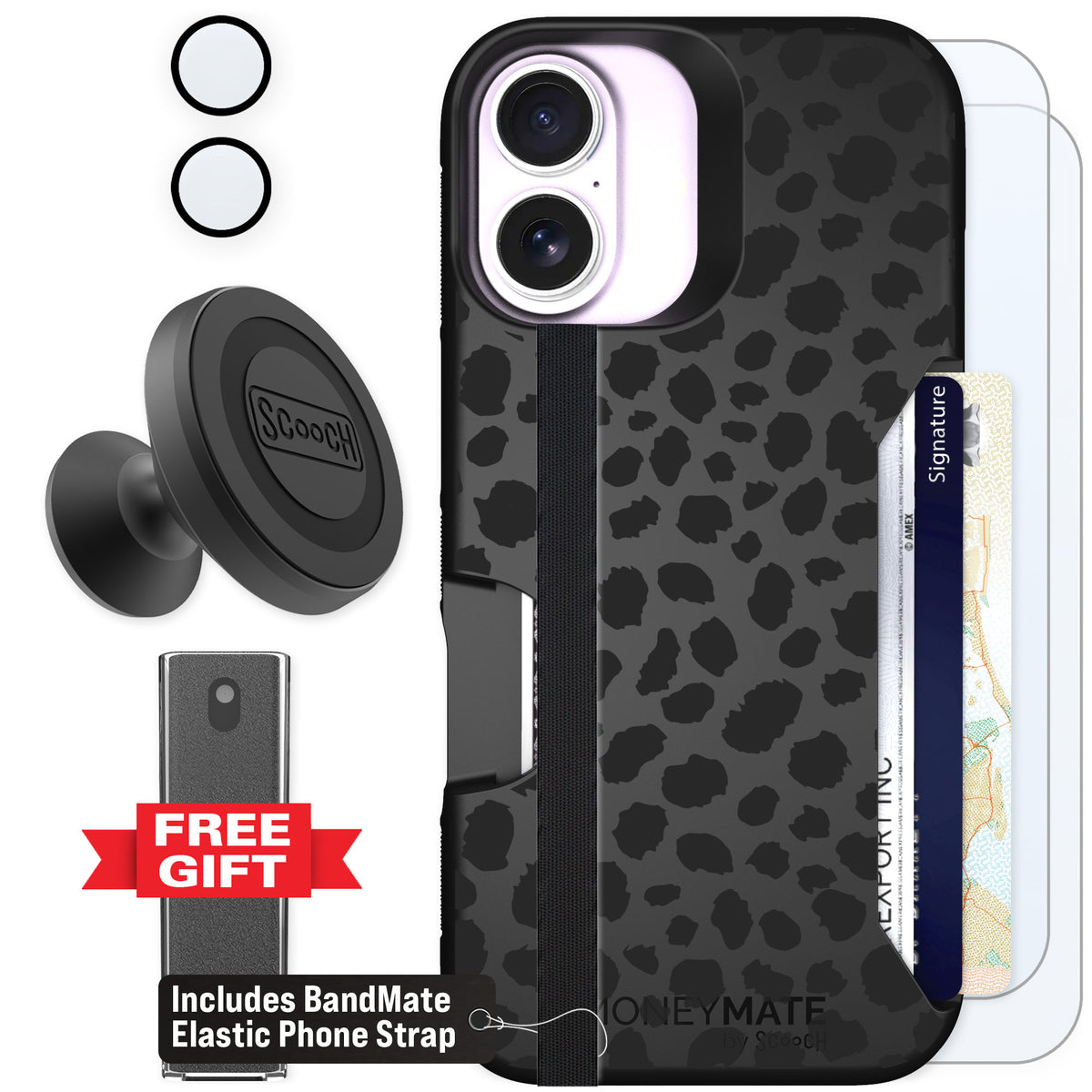 Scooch Moneymate Black Leopard for iPhone 17 — Defender Bundle