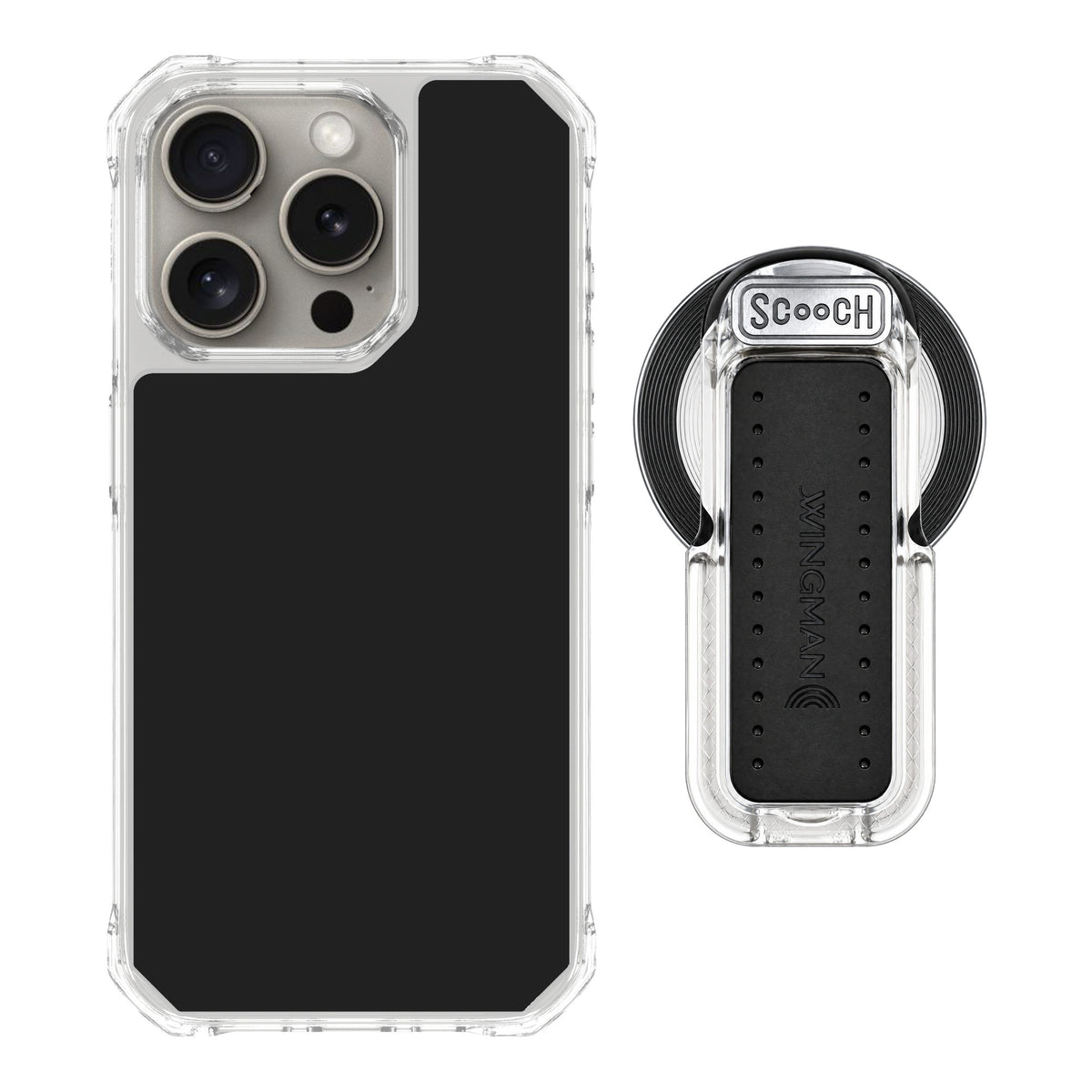 Scooch MagCase Black for iPhone 15 Pro — MagSafe Wingback Bundle - Clear
