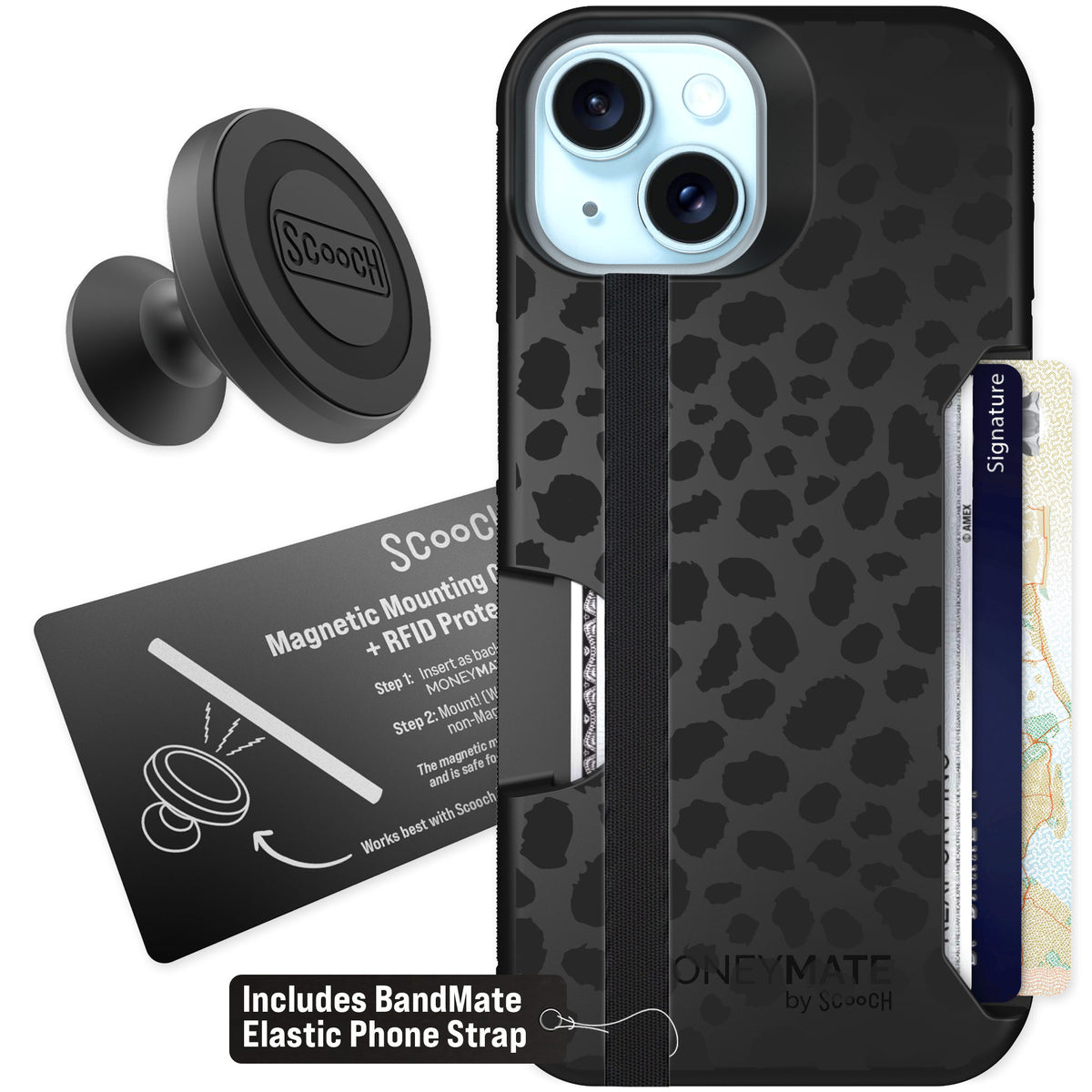 Scooch Moneymate Black Leopard for iPhone 14 — Starter Bundle