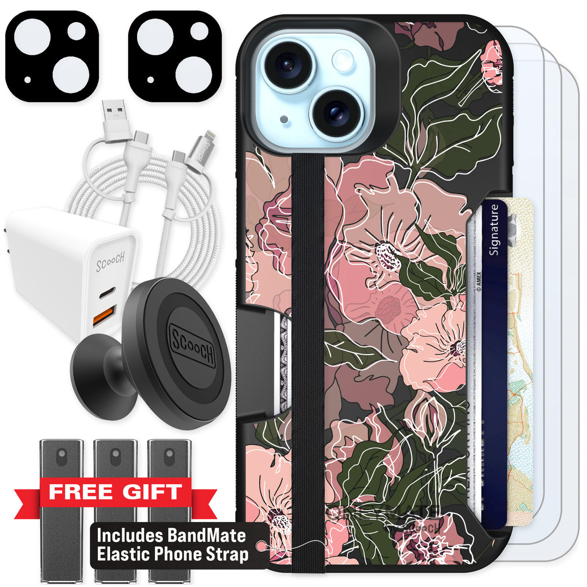 Scooch Moneymate Blush Botanical for iPhone 14 — Ultimate Bundle