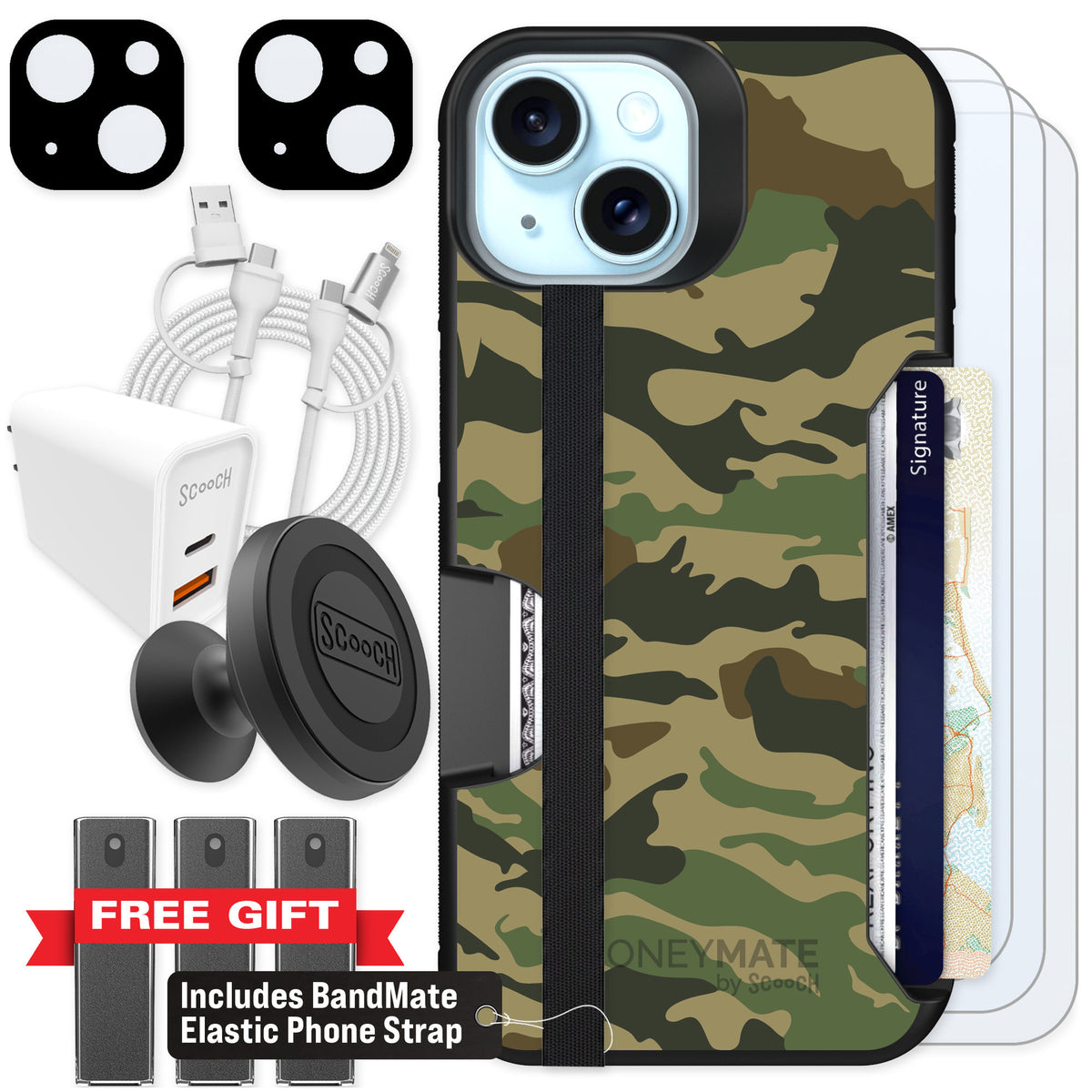 Scooch Moneymate Classic Camo for iPhone 13 — Ultimate Bundle