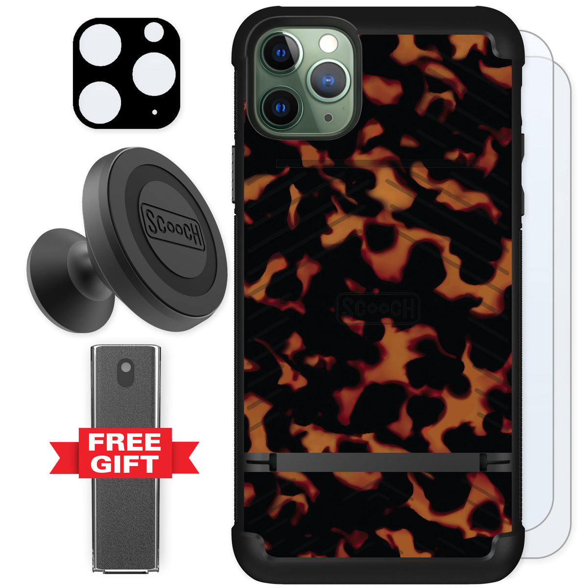 Scooch Wingmate Tortoise Shell for iPhone 11 Pro Max — Defender Bundle
