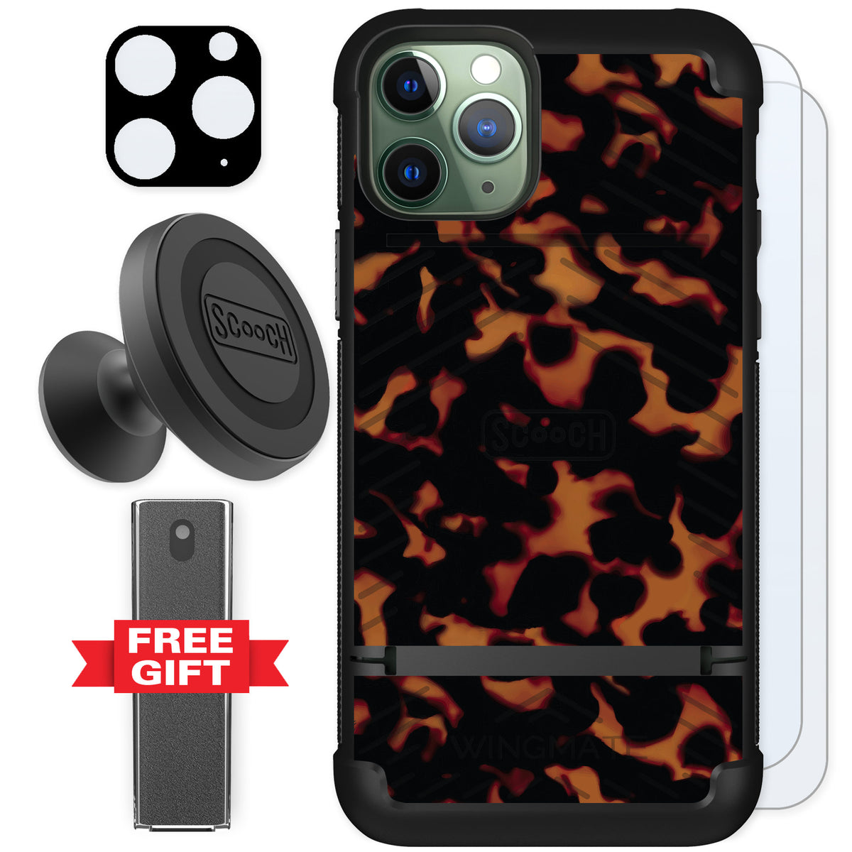 Scooch Wingmate Tortoise Shell for iPhone 11 Pro — Defender Bundle