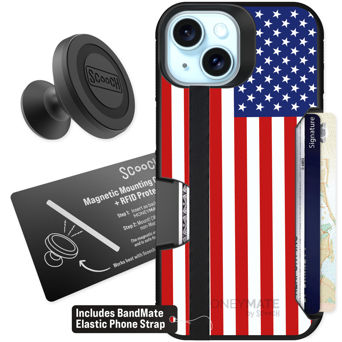 Scooch Moneymate Stars and Stripes for iPhone 14 — Starter Bundle