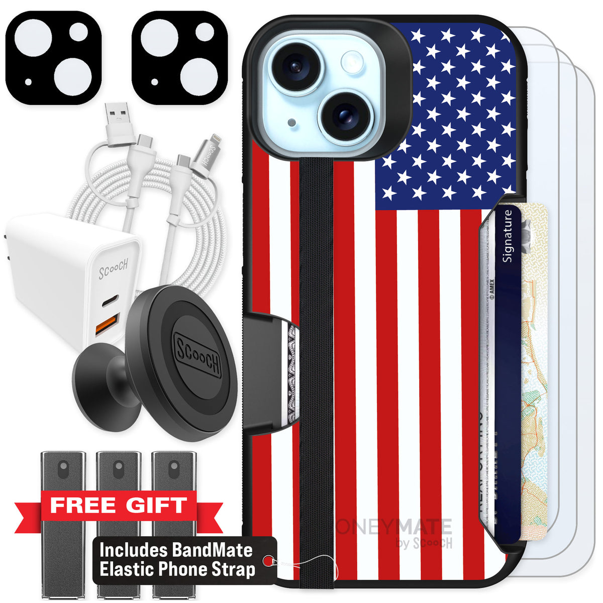 Scooch Moneymate Stars and Stripes for iPhone 13 — Ultimate Bundle