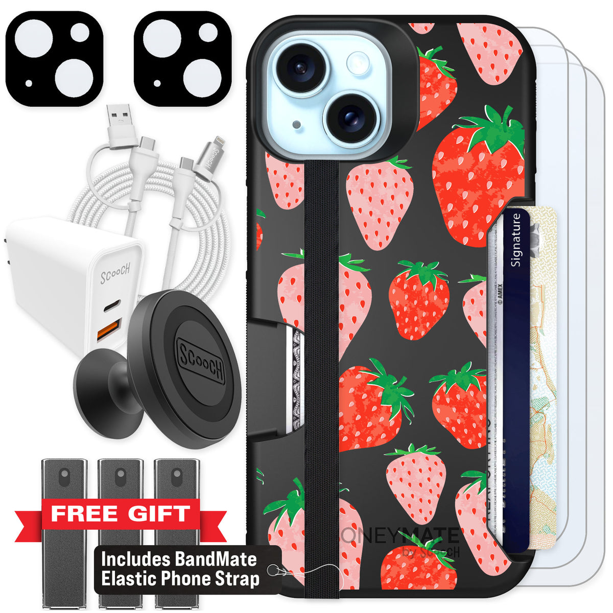 Scooch Moneymate Strawberry Fields for iPhone 13 — Ultimate Bundle