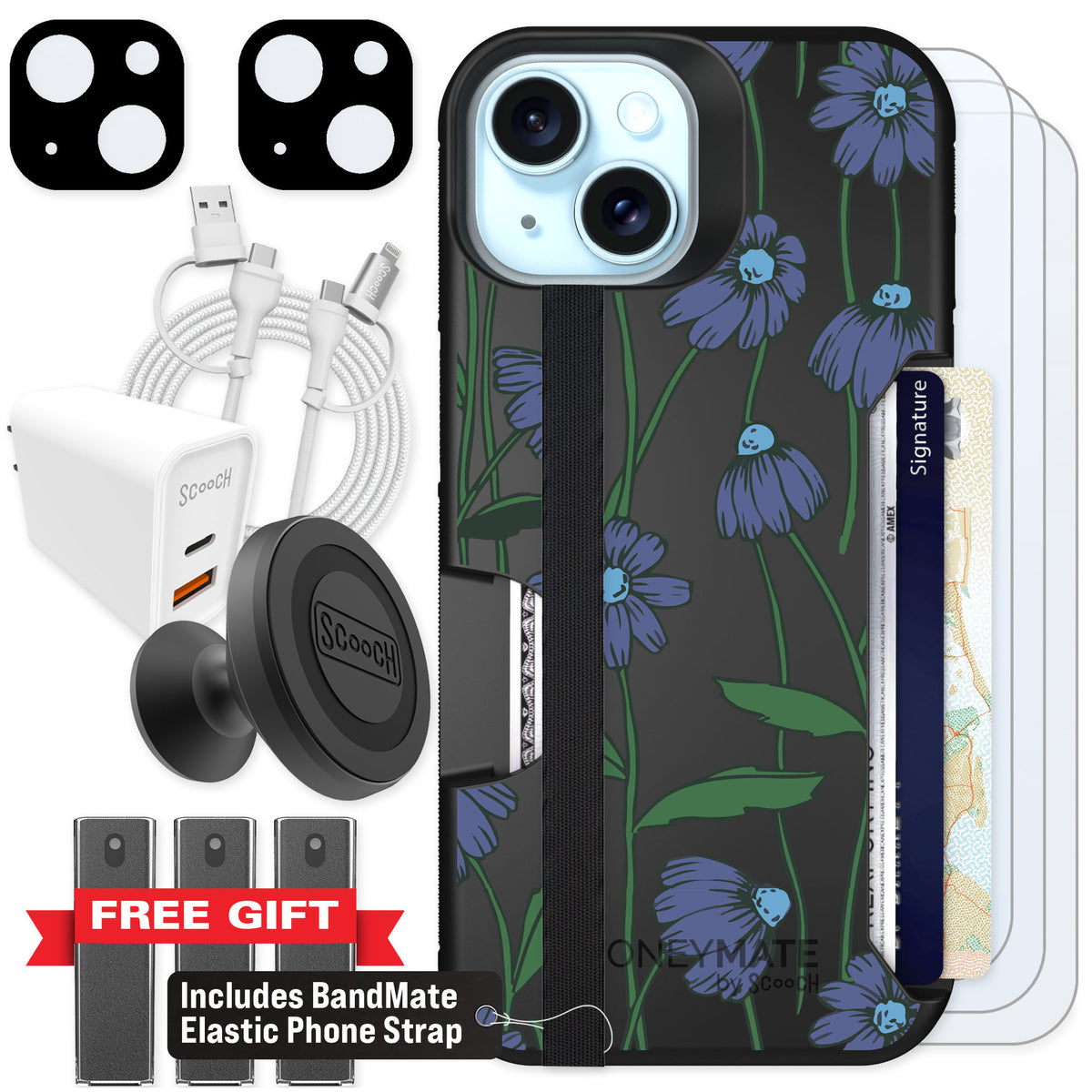 Scooch Moneymate Violet Daisy for iPhone 14 — Ultimate Bundle