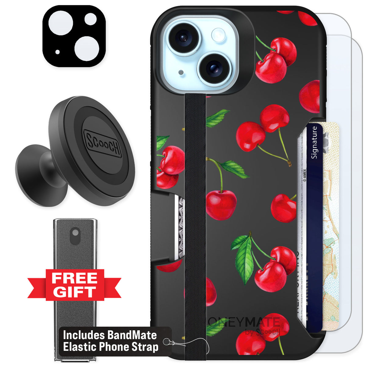 Scooch Moneymate Very Cherry for iPhone 14 — Defender Bundle
