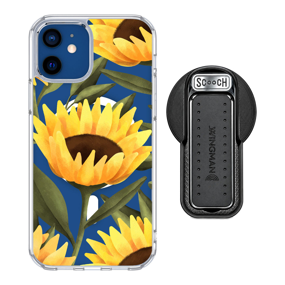 Scooch MagCase Blooming Sunflowers for iPhone 12 — MagSafe Wingback Bundle - Black