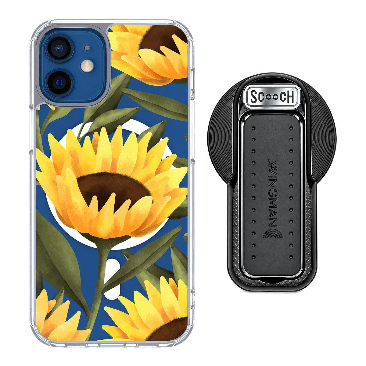 Scooch MagCase Blooming Sunflowers for iPhone 12 mini — MagSafe Wingback Bundle - Black