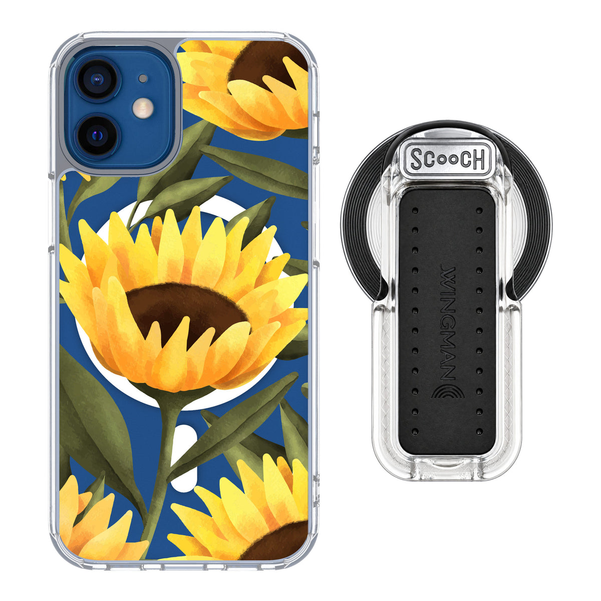 Scooch MagCase Blooming Sunflowers for iPhone 12 mini — MagSafe Wingback Bundle - Clear