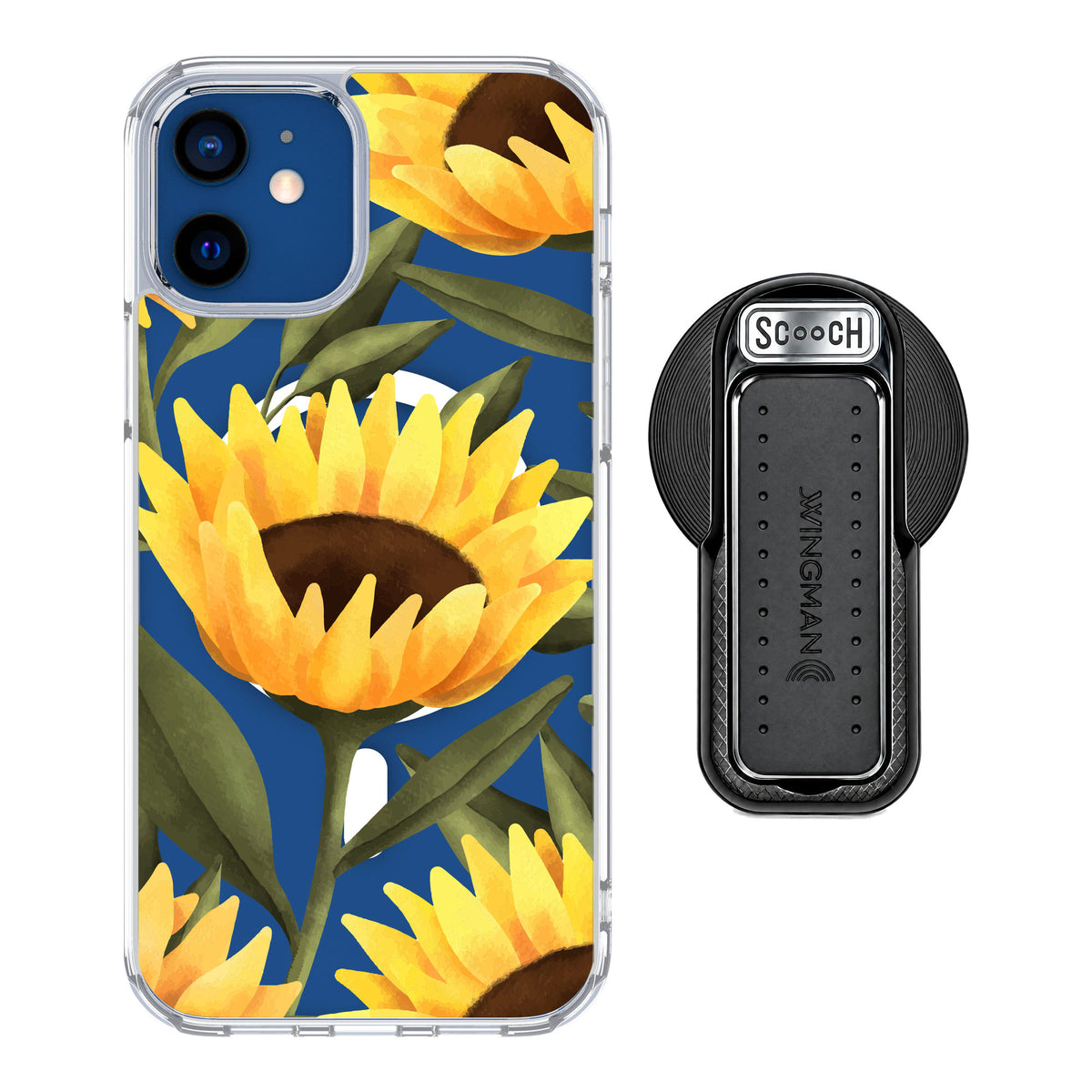 Scooch MagCase Blooming Sunflowers for iPhone 12 Pro — MagSafe Wingback Bundle - Black