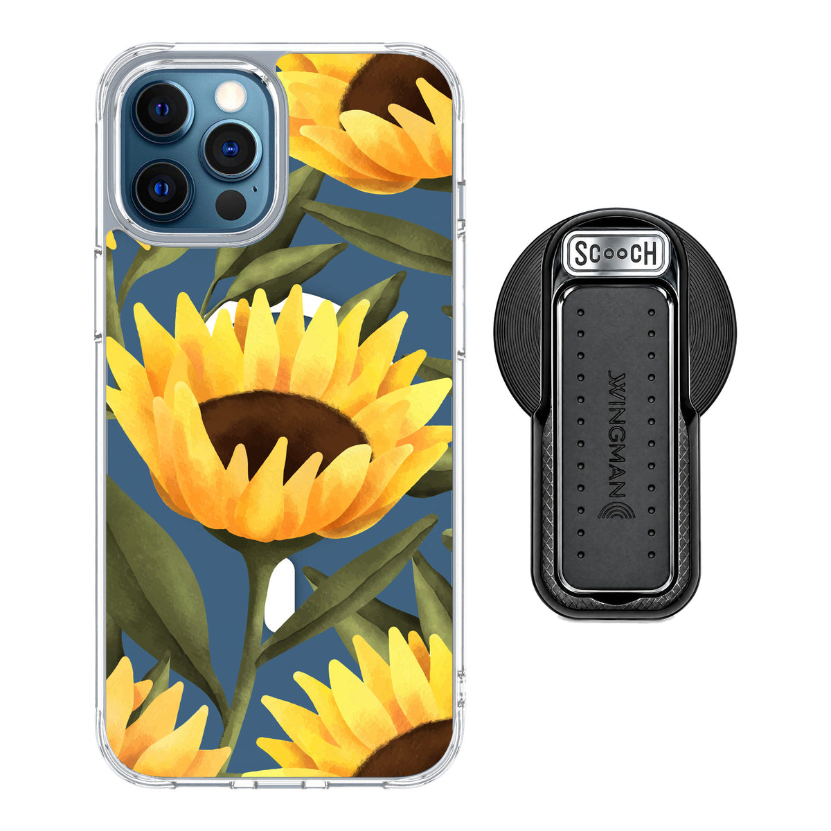 Scooch MagCase Blooming Sunflowers for iPhone 12 Pro Max — MagSafe Wingback Bundle - Black