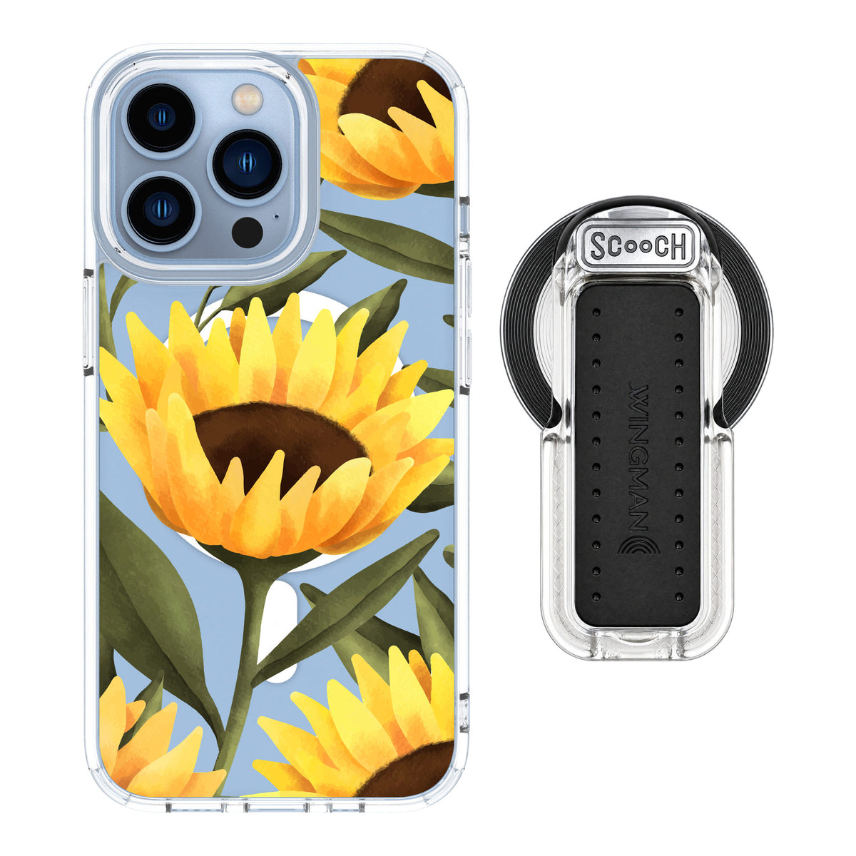 Scooch MagCase Blooming Sunflowers for iPhone 13 Pro — MagSafe Wingback Bundle - Clear