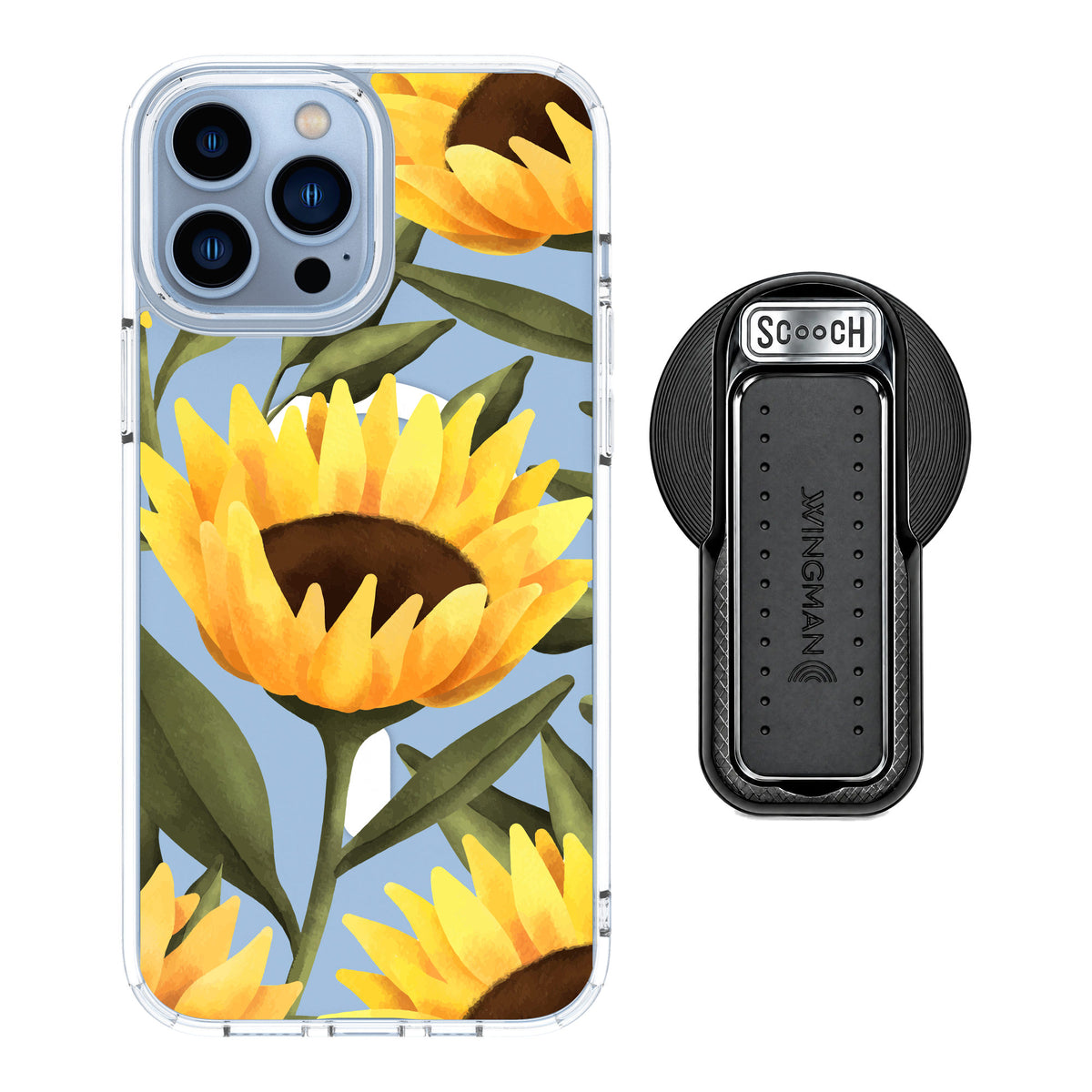Scooch MagCase Blooming Sunflowers for iPhone 13 Pro Max — MagSafe Wingback Bundle - Black