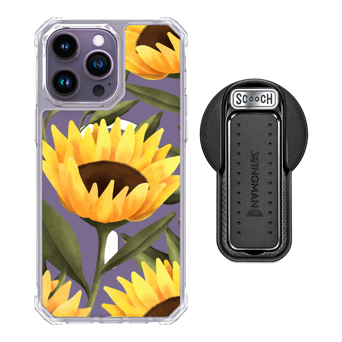 Scooch MagCase Blooming Sunflowers for iPhone 14 Pro Max — MagSafe Wingback Bundle - Black