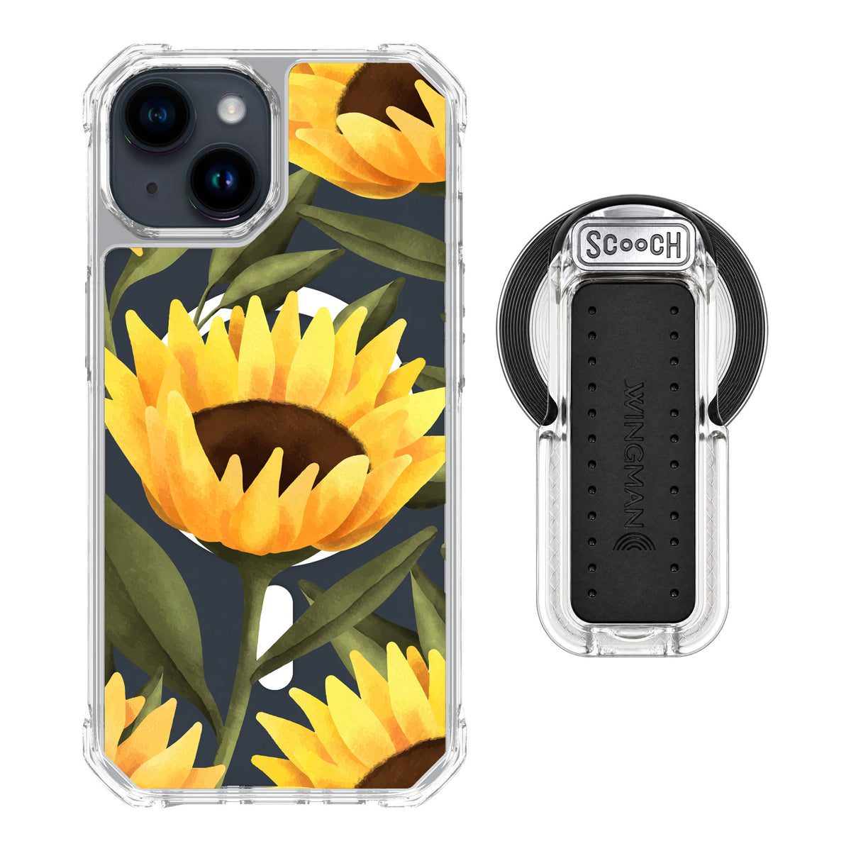 Scooch MagCase Blooming Sunflowers for iPhone 15 — MagSafe Wingback Bundle - Clear
