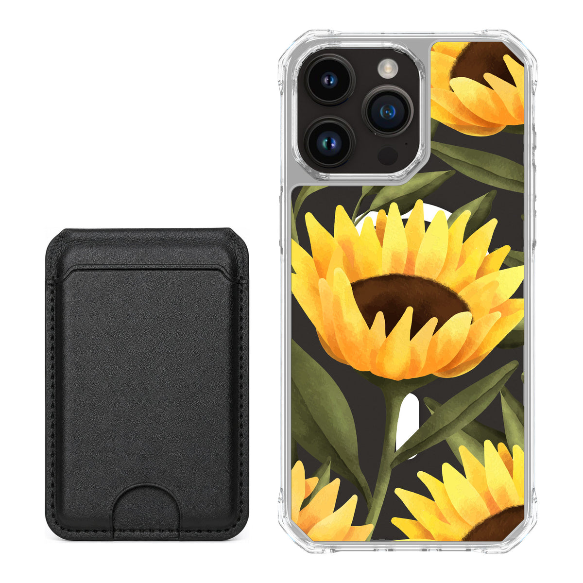 Scooch MagCase Blooming Sunflowers for iPhone 15 Pro Max — Black MagWallet Bundle