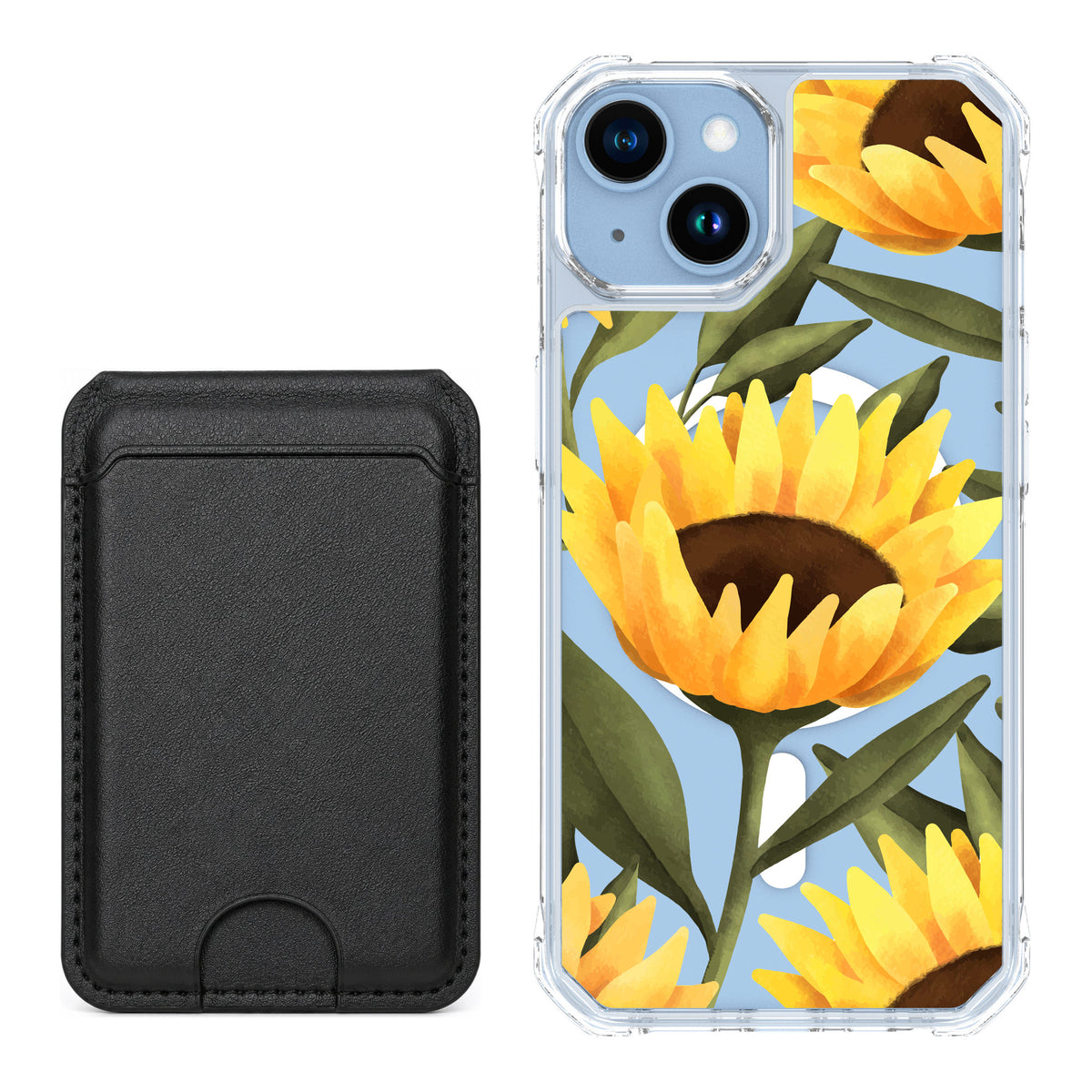 Scooch MagCase Blooming Sunflowers for iPhone 14 — Black MagWallet Bundle