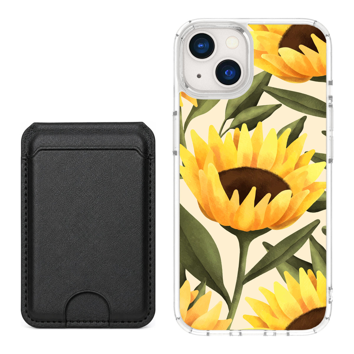 Scooch MagCase Blooming Sunflowers for iPhone 13 — Black MagWallet Bundle