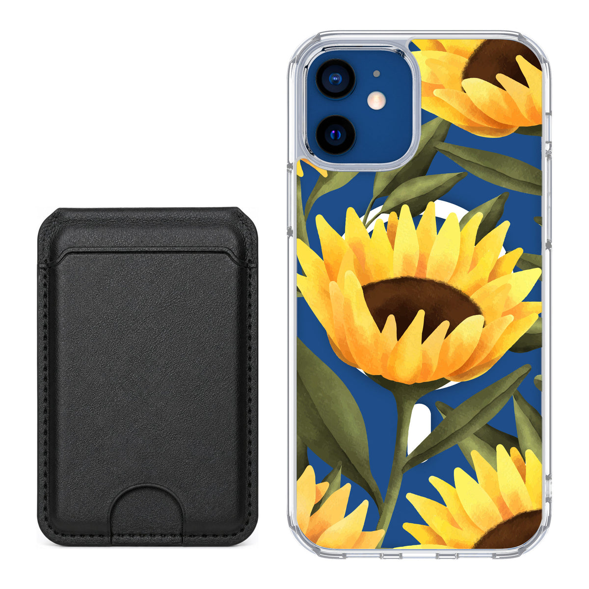Scooch MagCase Blooming Sunflowers for iPhone 12 — Black MagWallet Bundle