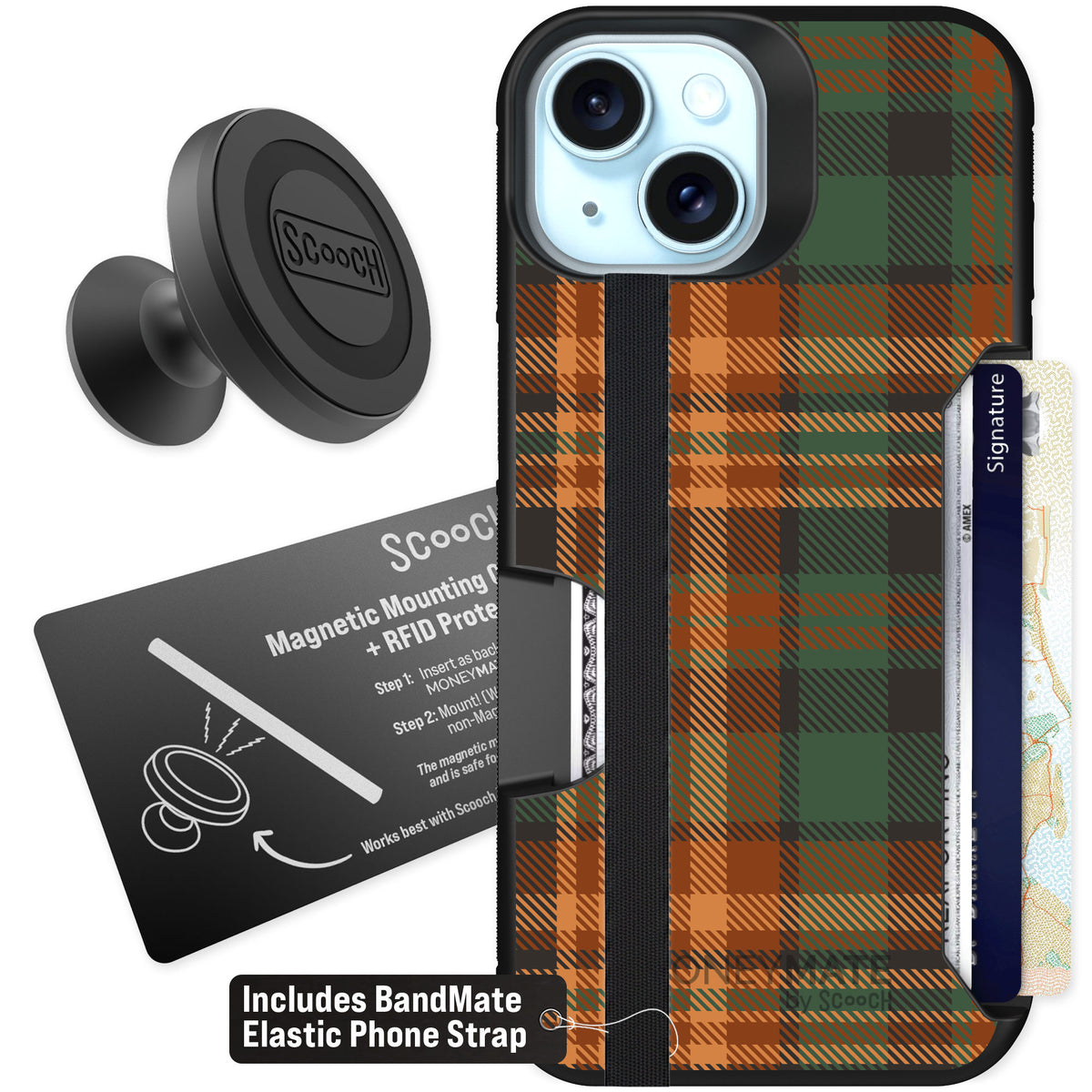 Scooch Moneymate Fall Flannel for iPhone 14 — Starter Bundle