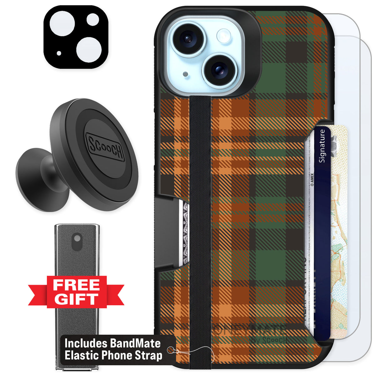 Scooch Moneymate Fall Flannel for iPhone 13 — Defender Bundle