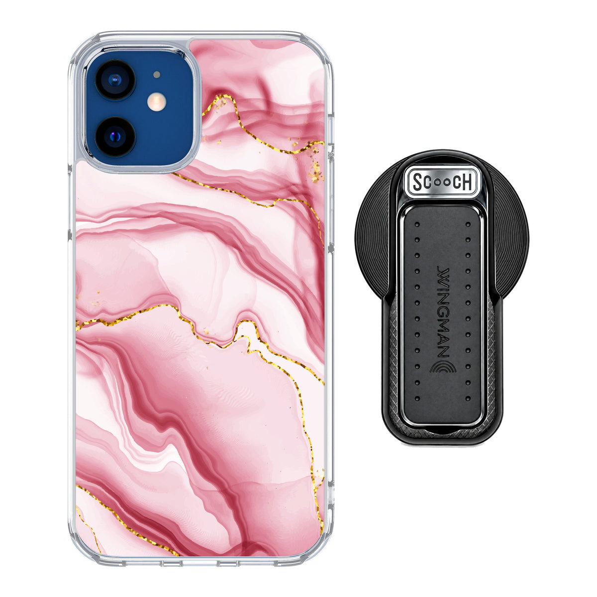 Scooch MagCase Blush Marble for iPhone 12 Pro — MagSafe Wingback Bundle - Black