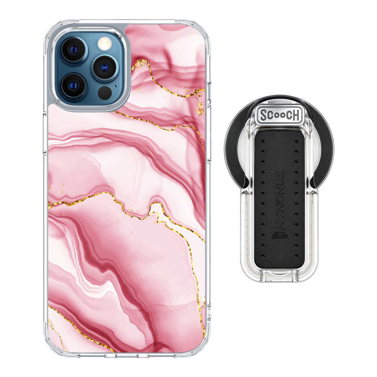 Scooch MagCase Blush Marble for iPhone 12 Pro Max — MagSafe Wingback Bundle - Clear