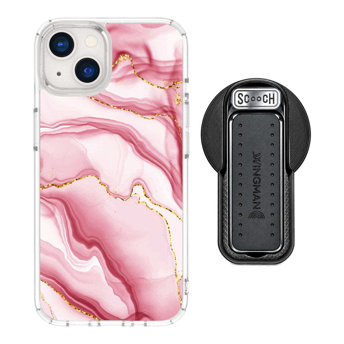 Scooch MagCase Blush Marble for iPhone 13 — MagSafe Wingback Bundle - Black