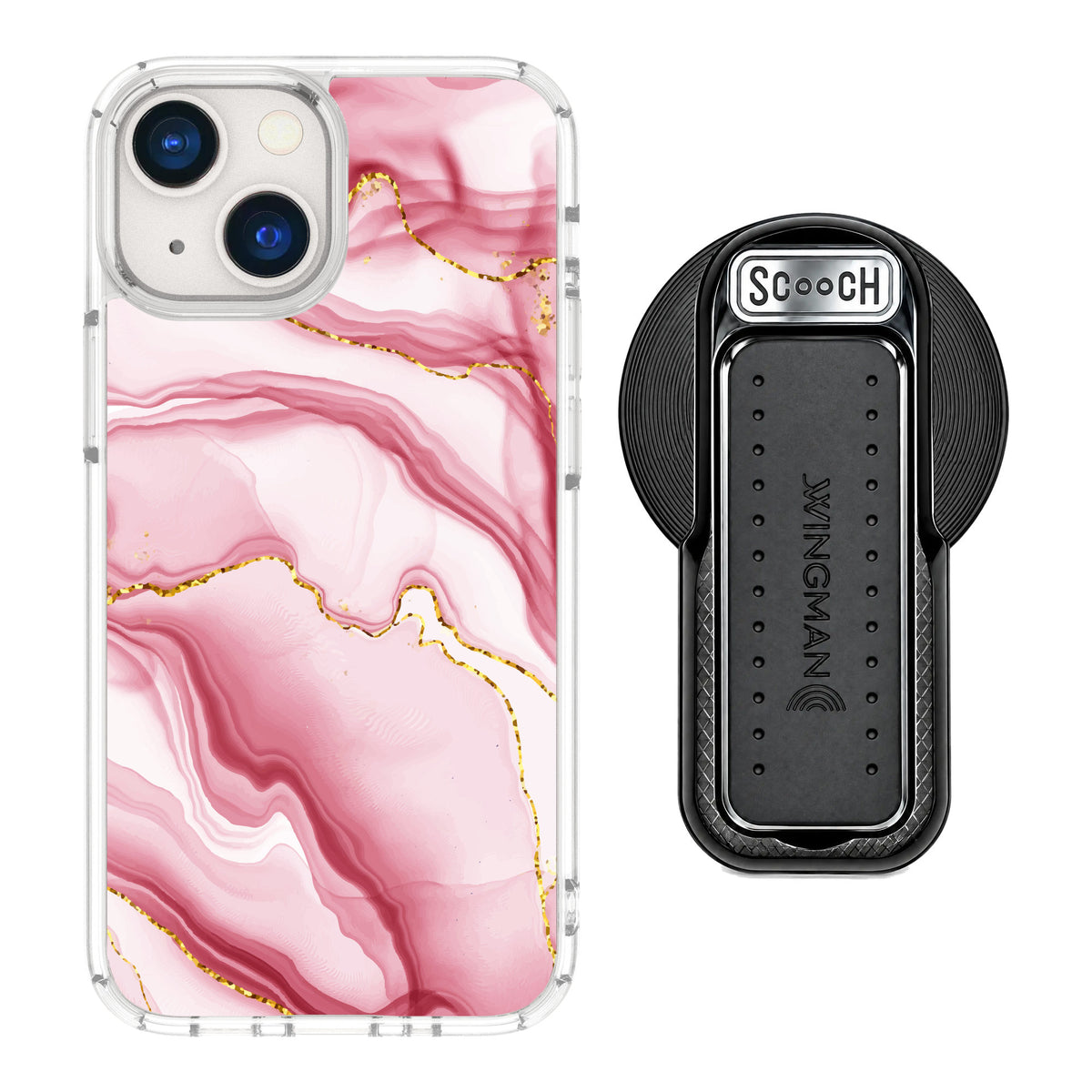Scooch MagCase Blush Marble for iPhone 13 mini — MagSafe Wingback Bundle - Black
