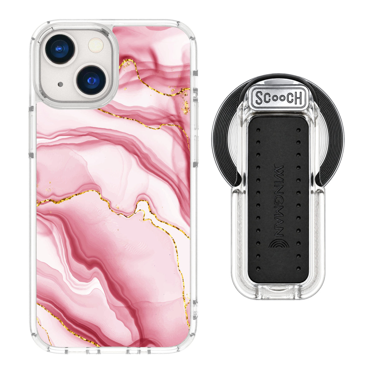 Scooch MagCase Blush Marble for iPhone 13 mini — MagSafe Wingback Bundle - Clear