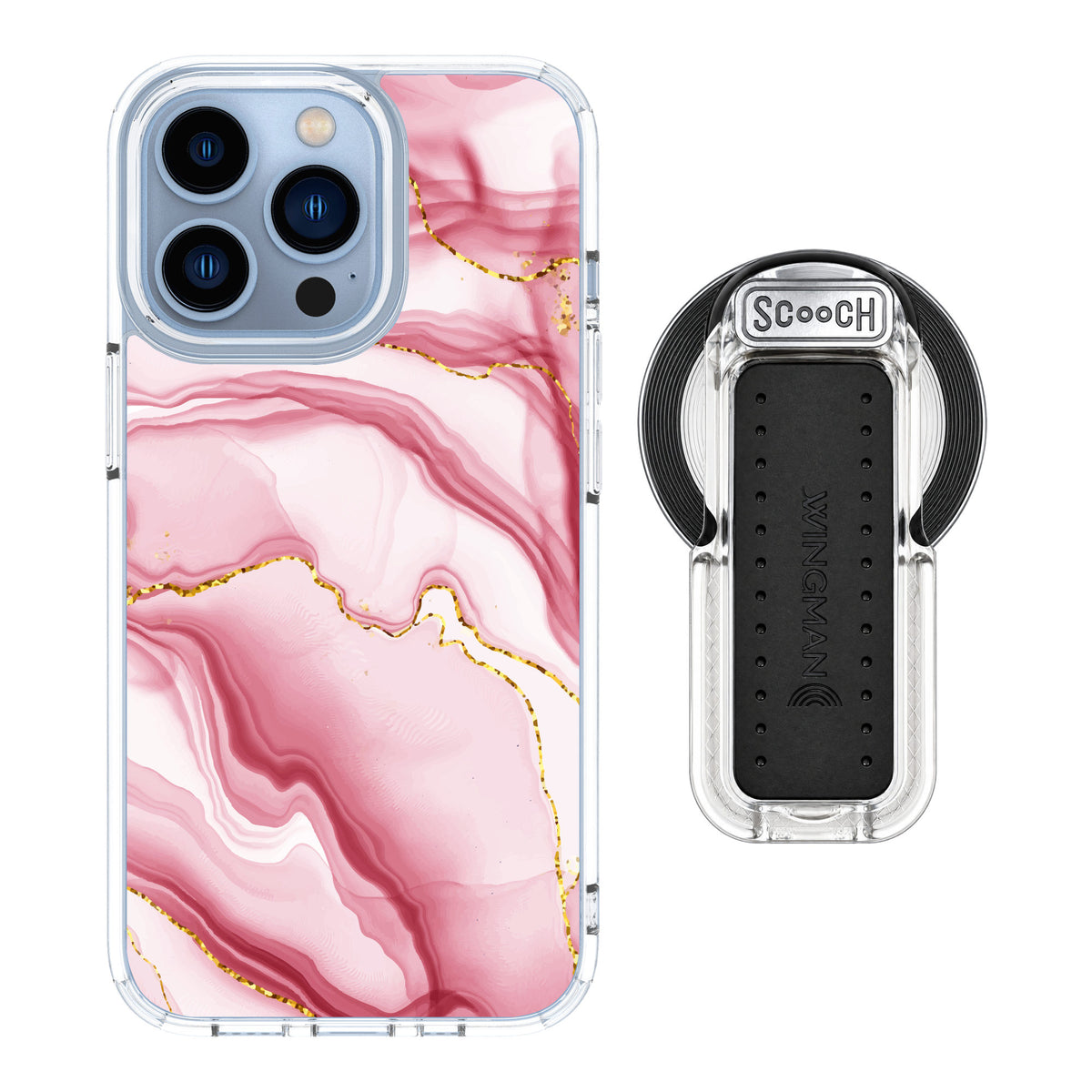 Scooch MagCase Blush Marble for iPhone 13 Pro — MagSafe Wingback Bundle - Clear