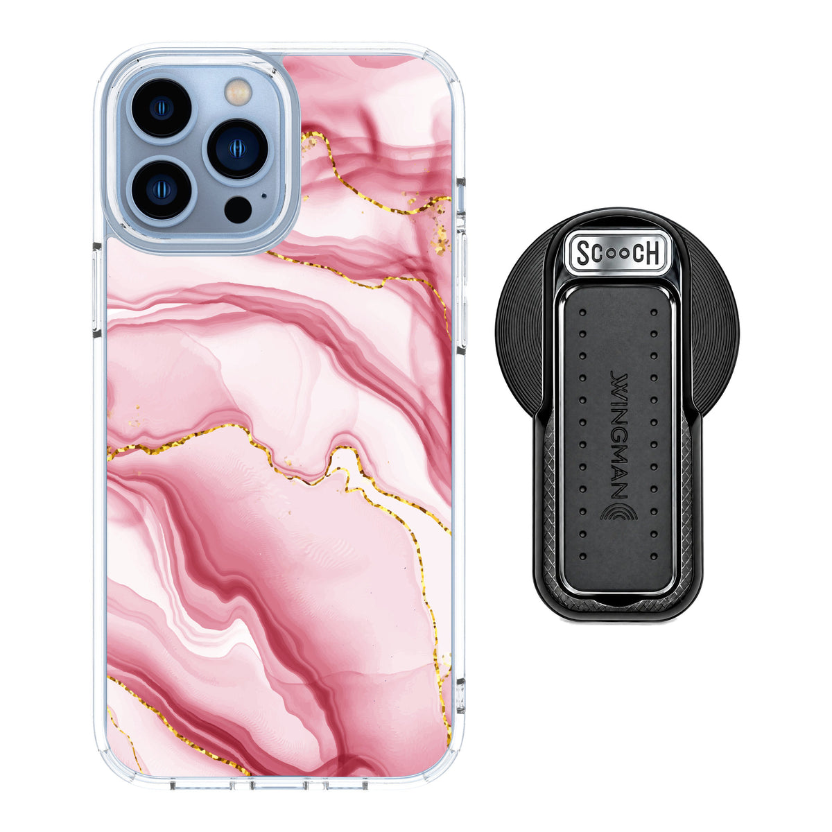Scooch MagCase Blush Marble for iPhone 13 Pro Max — MagSafe Wingback Bundle - Black