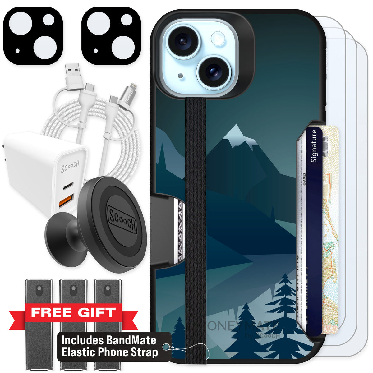 Scooch Moneymate Midnight Ridge for iPhone 13 — Ultimate Bundle