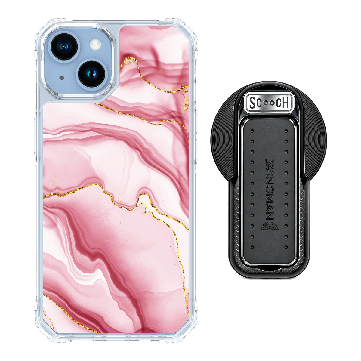 Scooch MagCase Blush Marble for iPhone 14 — MagSafe Wingback Bundle - Black