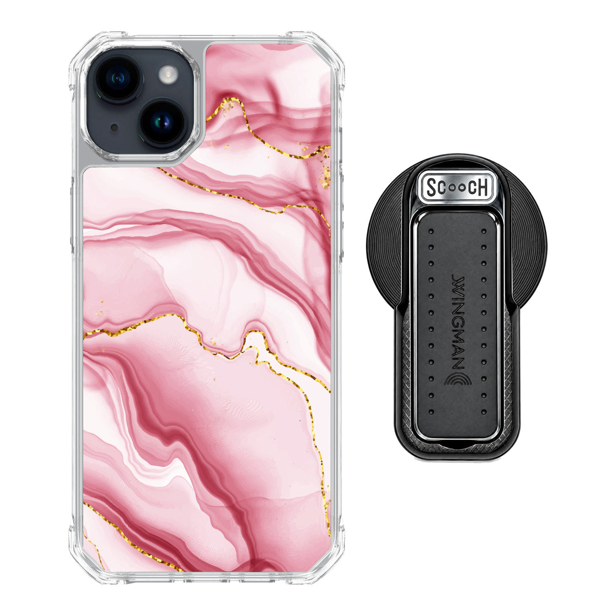 Scooch MagCase Blush Marble for iPhone 14 Plus — MagSafe Wingback Bundle - Black
